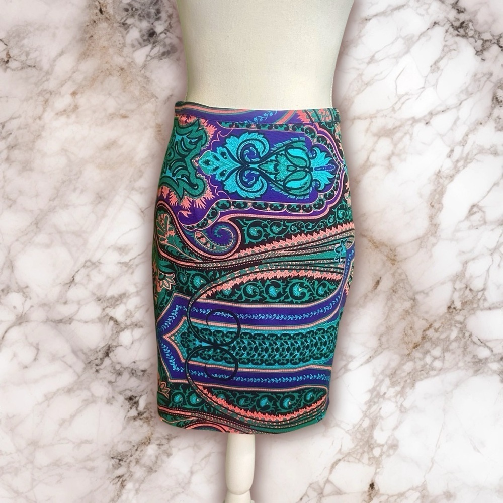 Plenty by Tracy Reese Purple Multicolor ‘Paisley Pencil Skirt’ Size 2 Petite